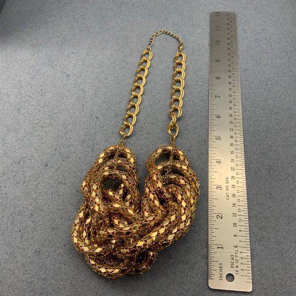 Gold Mesh Statement Necklace Chunky Retro Loops Chain - Picture 5 of 6